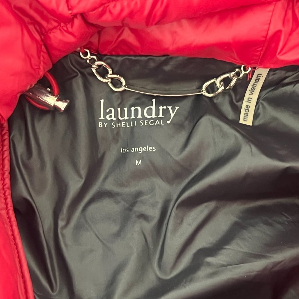 Laundry By Shelli Segal red down puffer hooded winter jacket size M - Picture 4 of 5